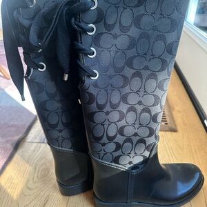 COACH Black Lace-Up Women's Rain Boots Size 7